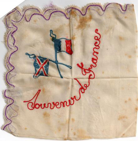 Embroidered handkerchiefs were sent as gifts and this one was sent to his family.