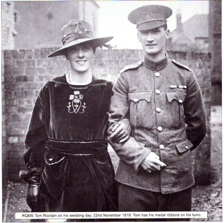 Thmas Riordan, by now Regimental Quarter Master Sergeant, was married in November 1919.