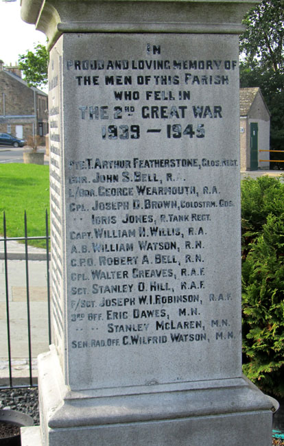 Names from the Second World War on the St. John's Chapel War Memorial