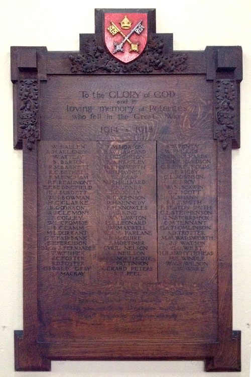 The First World War Memorial in the Chapel of St. Peter's School, York