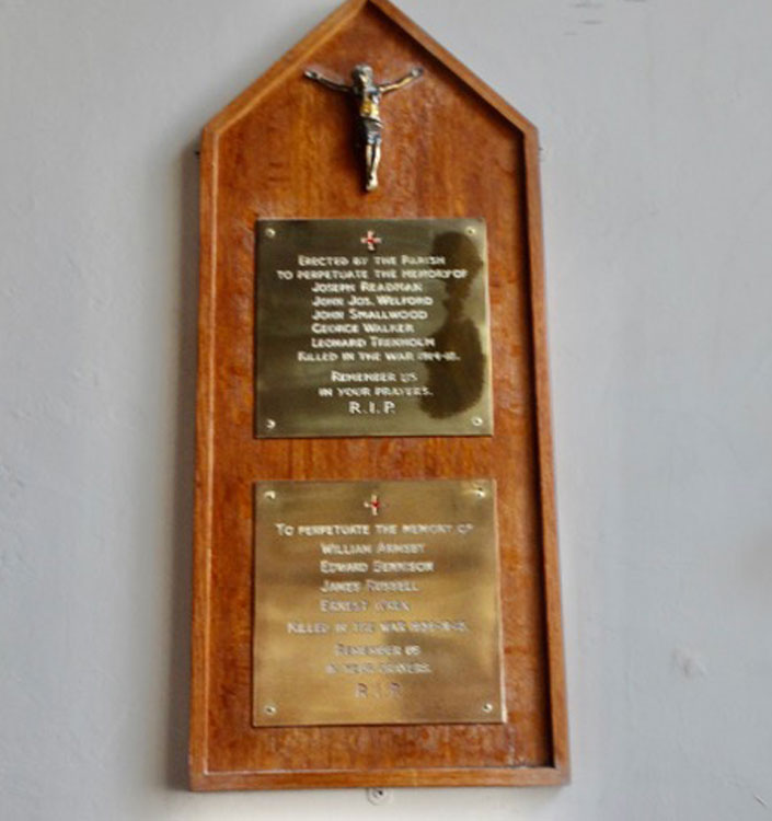 The War Memorial Plaque in the Catholic Chapel, Staithes