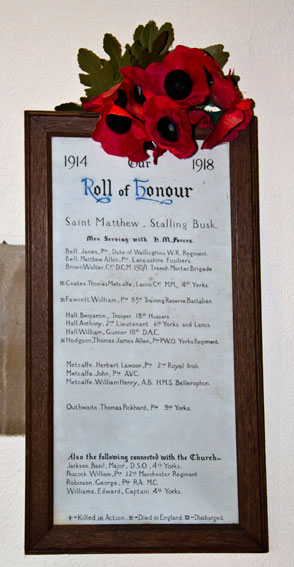 The Roll of Honour Inside St. Matthew's Church, Stalling Busk