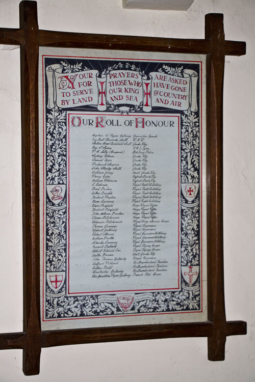 The First World War Roll of Honour in All Saints' Church, Thirkleby