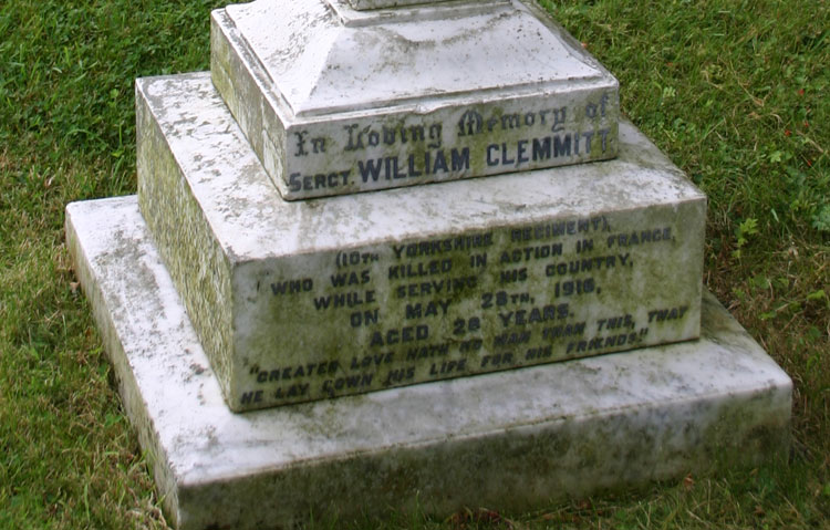 The Memorial Cross to Sergeant William Clemmitt of the 10th Yorkshires, Ugthorpe Churchyard 