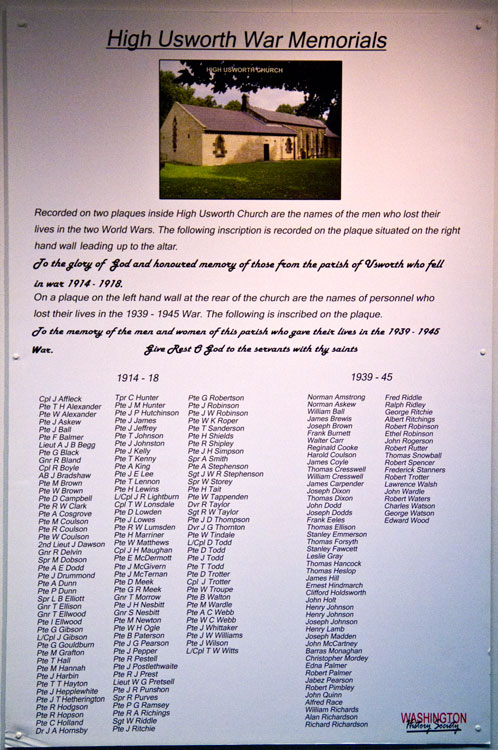 The List of Names on the War Memorial in Usworth (Holy Trinity) Church