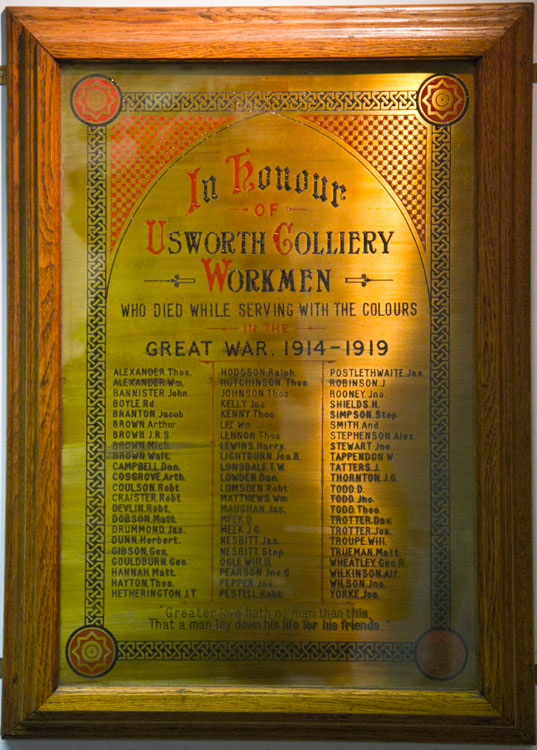 The War Memorial for Usworth Colliery (County Durham)