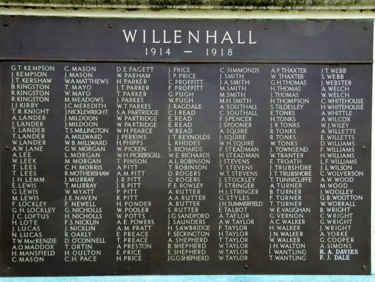 Private Parker's Name on the War Memorial for Willenhall