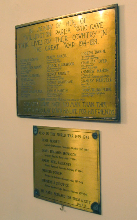 The War Memorial inside the Church of St. Michael, Willington (Derbyshire)