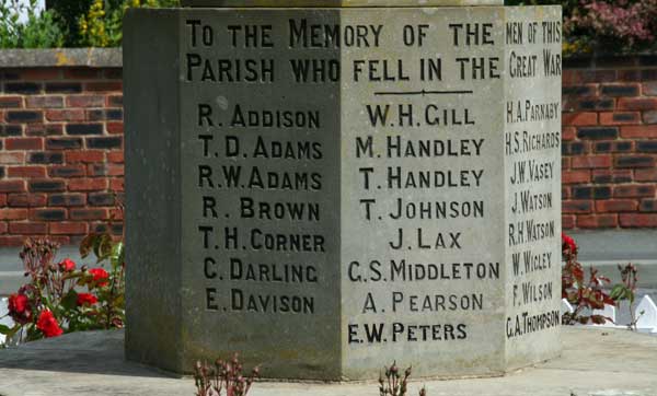 The Names of Those Who Fell in the First World War, on the Wolviston Memorial
