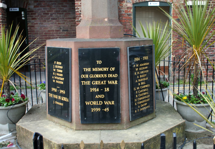 The inscription on the Memorial Cross outside the old Town Hall in Yarm High Street.
