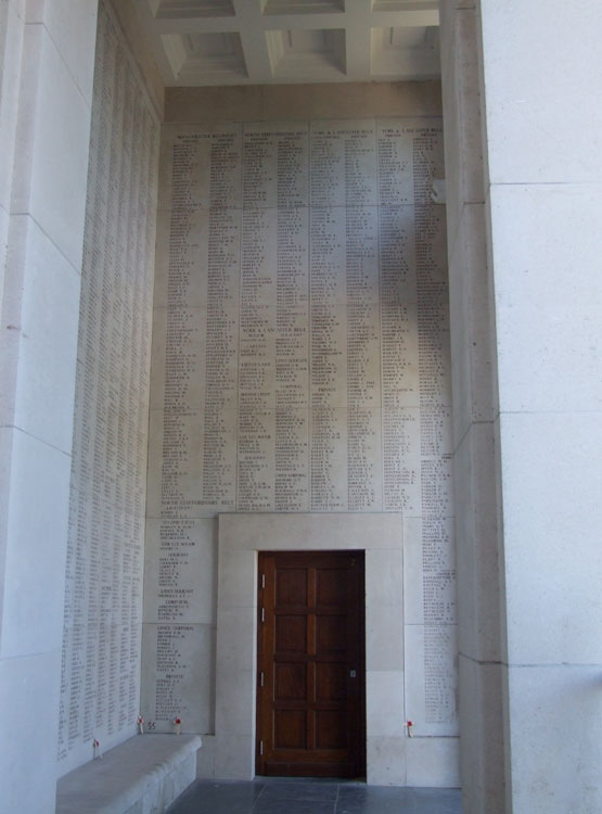 The Part of the Ypres (Menin Gate) Memorial where (De) Quincey's Name is Commemorated.