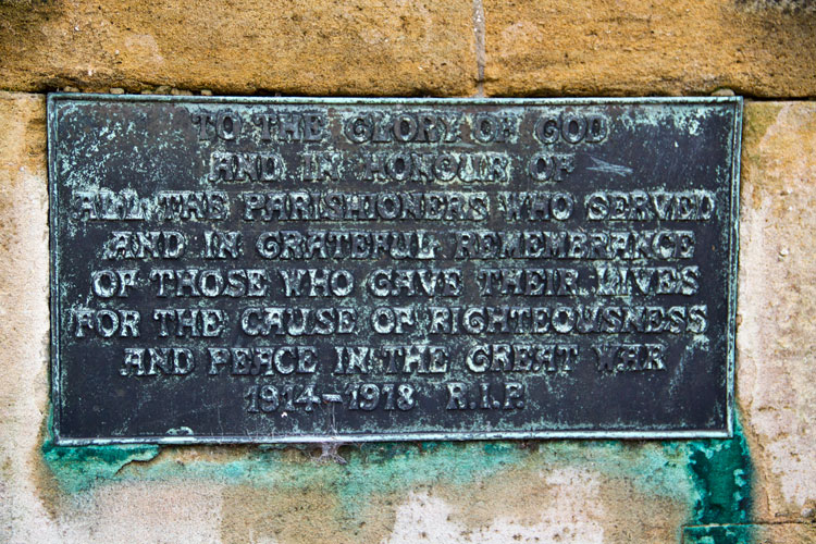 The Dedication on the First World War Memorial in St. Oswald's Churchyard, Durham