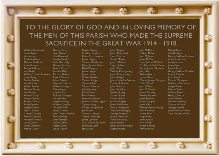 The First World War Memorial in St. Patrick's RC Church, Felling (Gateshead)