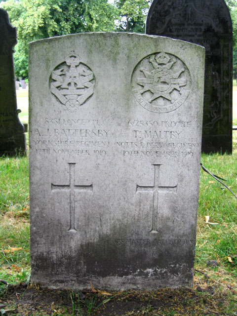 The Headstone for L/Cpl A J Battersby in Nottingham General Cemetery