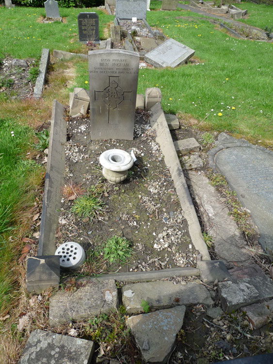 The Ingham Family Grave in Leeds (Farnley) Cemetery in which Private Ingham's Headstone is located.