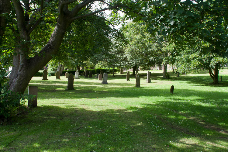 Private Jackson's headstone (extreme left) in the Southern part of Murton (Holy Trinity) Churchyard 