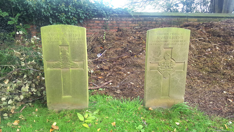 Adjoining Private Arthur Overment's headstone is one for Private John William Overment