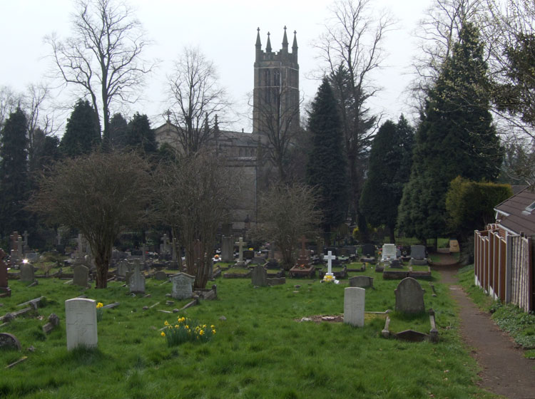The Wordsley (Holy Trinity) Churchyard, with Private Napier's headstone in the left foreground.