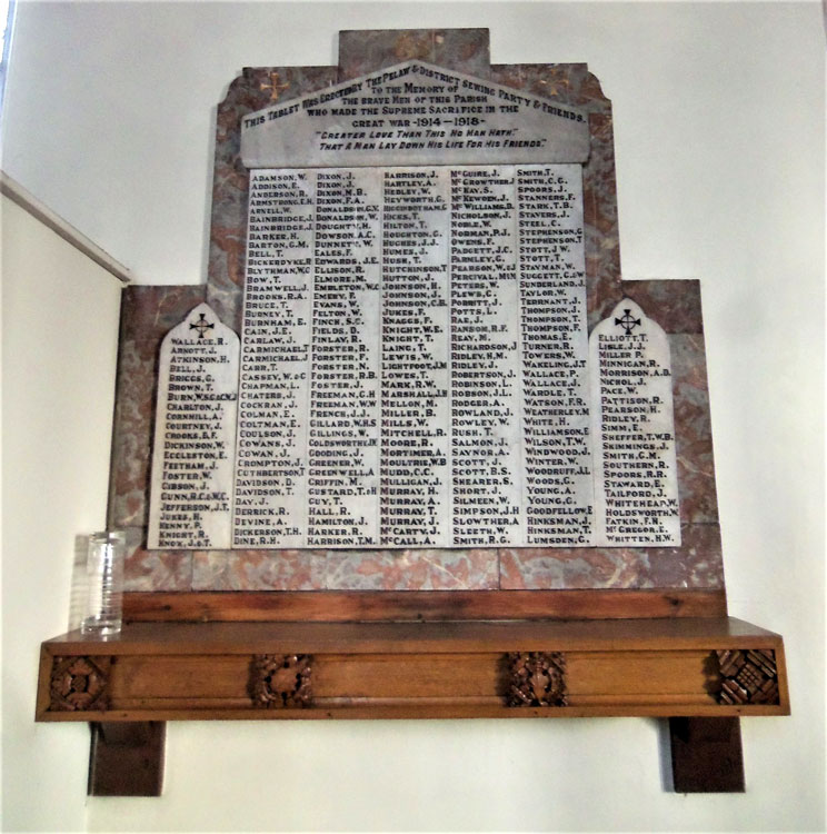 The First World War Memorial in St. Mary's Church, Heworth (Gateshead)