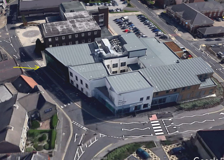 The Hoyland Library (arrowed) adjacent to the Hoyland Centre