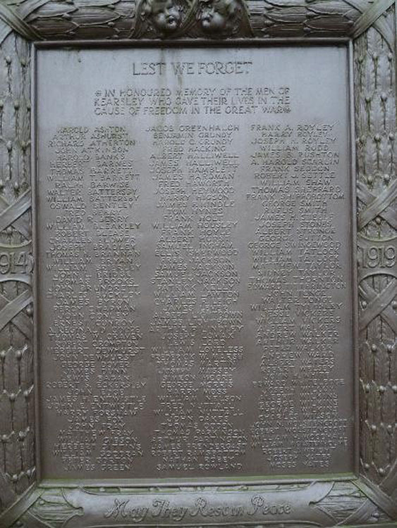 First World War Commemorations on the War Memorial for Kearsley (Bolton)