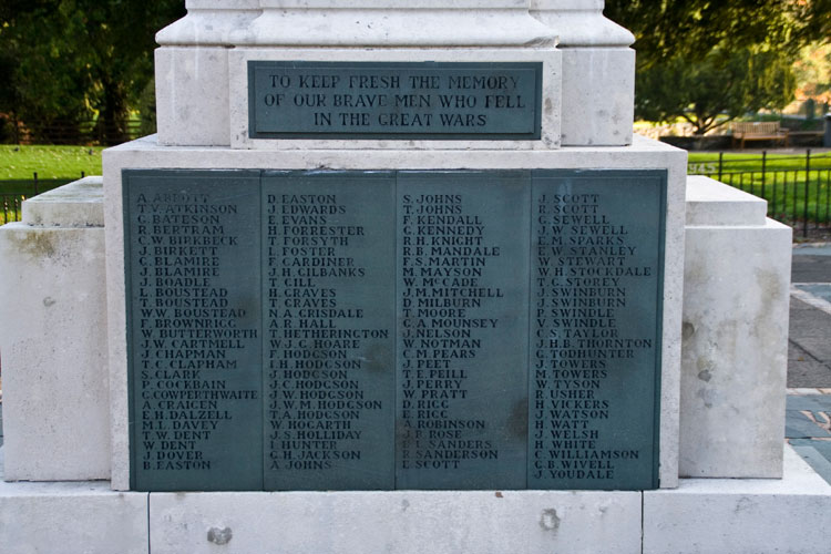 The Names of the Fallen in the First World War on the Memorial for Keswick, Cumbria.