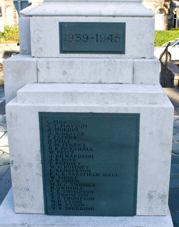 The Names of the Fallen in the Second World War on the Memorial for Keswick, Cumbria.