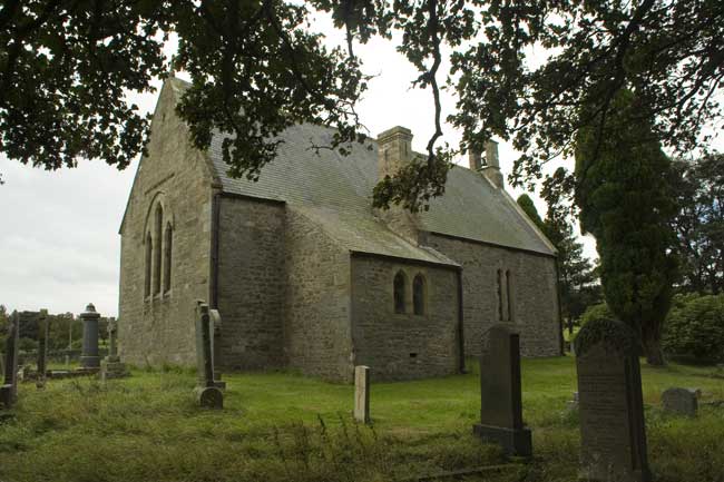 The Parish Church, Muggleswick. Private Hall's grave is in the foreground.