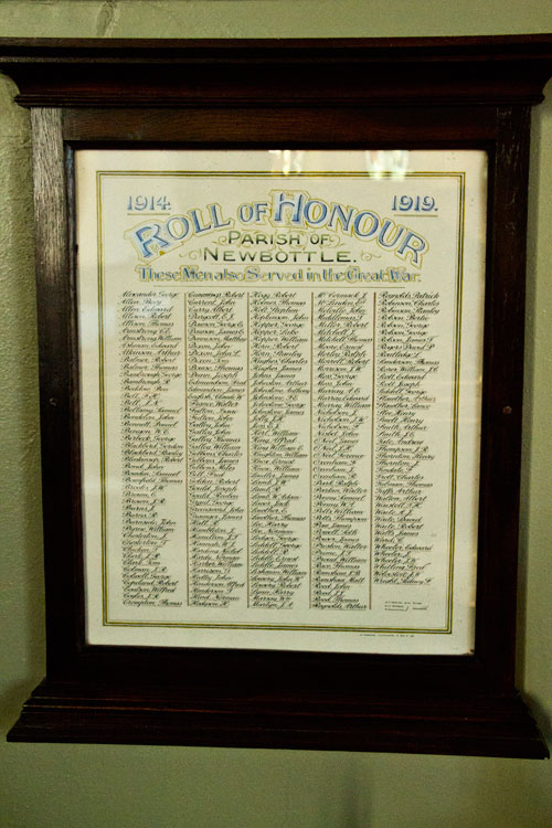 he First World War Roll of Honour in St. Matthew's Church, Newbottle (Co. Durham)