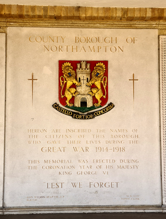 The Dedication in he Colonnade of the Northampton Garden opf Remmembrance