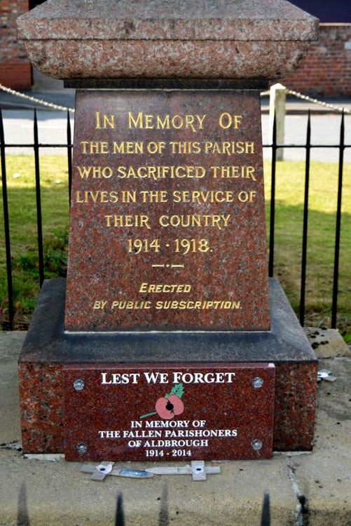 The Dedication on the Aldbrough War Memorial 