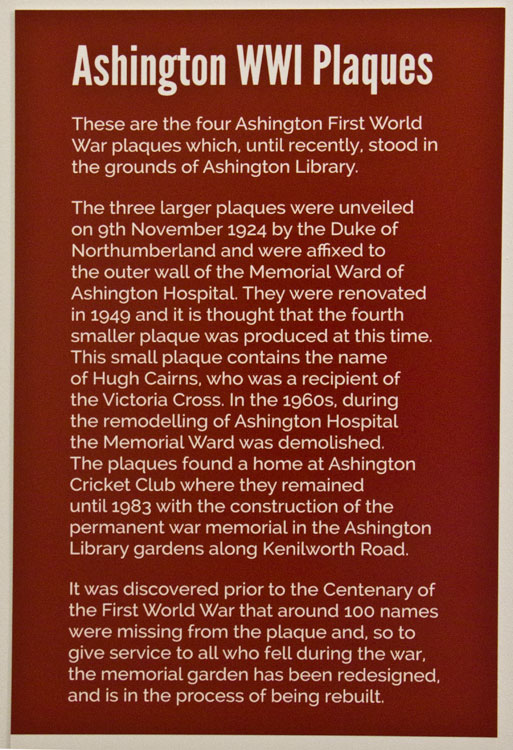 Ashington WW1 Plaques