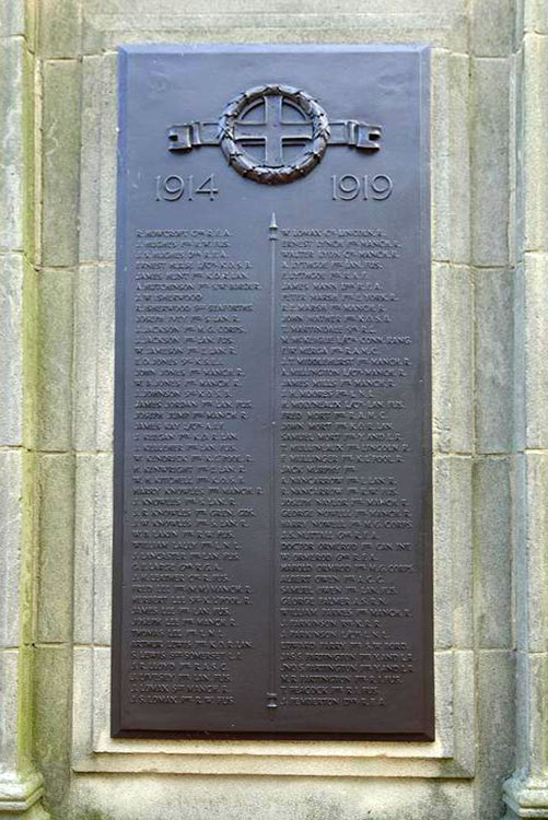 Names "H" to "P" on the First World War Commemorations on the Atherton War Memorial.