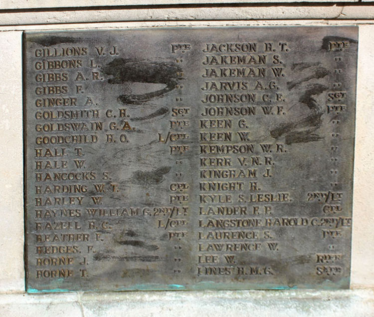 Private Gillions' Name on the Aylesbury War Memorial