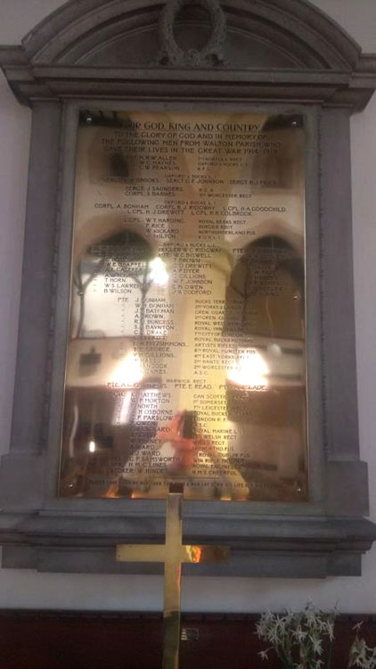 The First Woorld War Memorial in Holy Trinity Church, Aylesbury