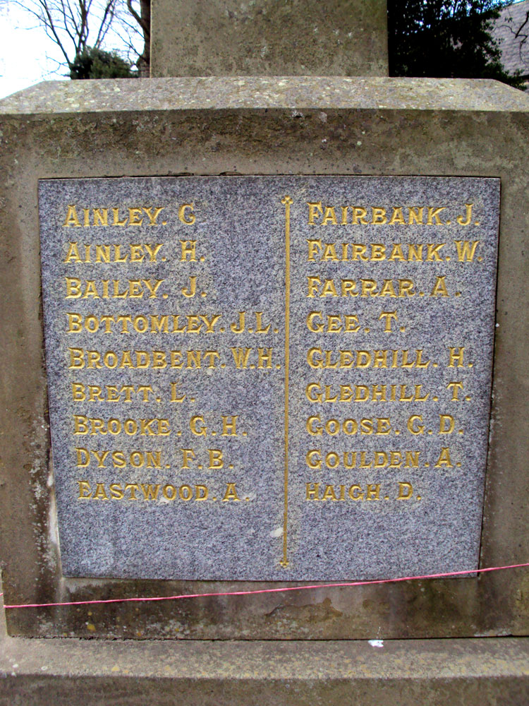 The Names of Privates Broadbent and Brook on the Barkisland War Memorial