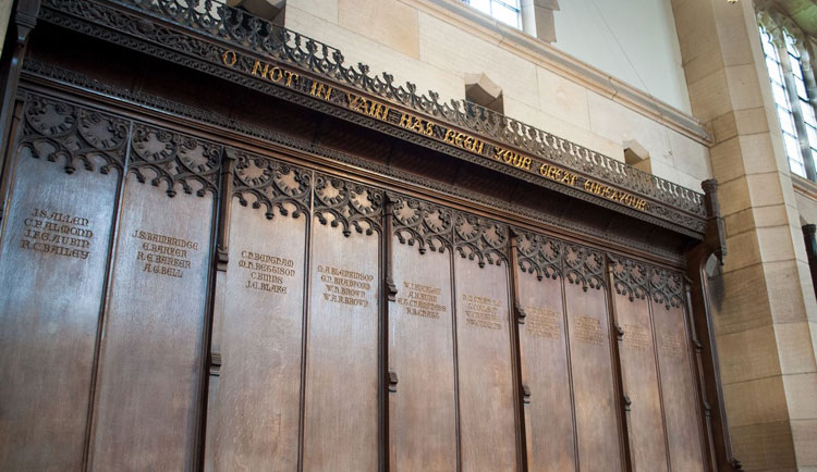 Some of the Commemorative Panels of the First World War Memorial in the Chapel of Barnard Castle School