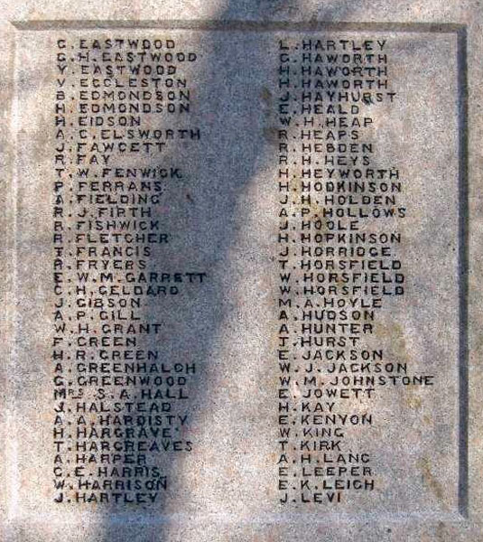 Alfred Harper's Name on the Barnoldswick War Memorial