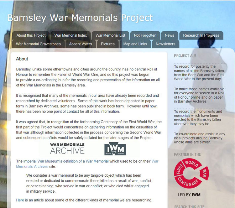 The Home Page for the Barnsley War Memorials Project
