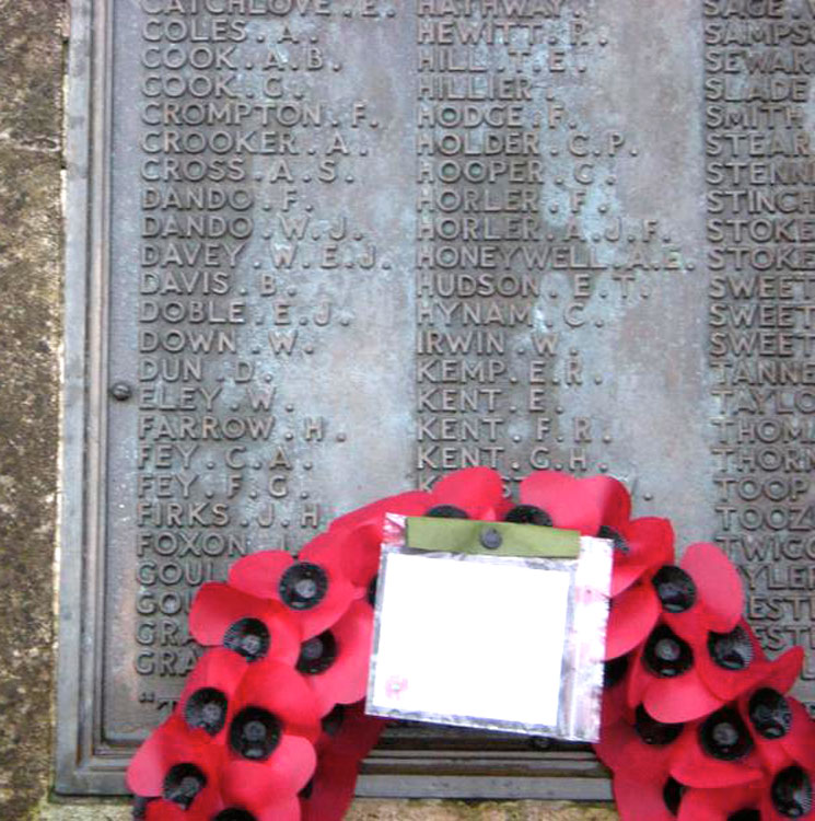 Wilfred Davey's name on the Barton Hill School War Memorial 