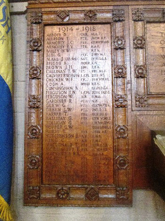 First World War Commemorations, the War Memorial in St. Edmund's Church, Bearpark (Co. Durham)
