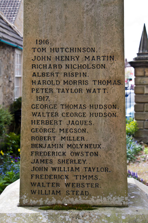 First World War Commemorations, 1916 (2) - 1917, on the Bedale War Memorial