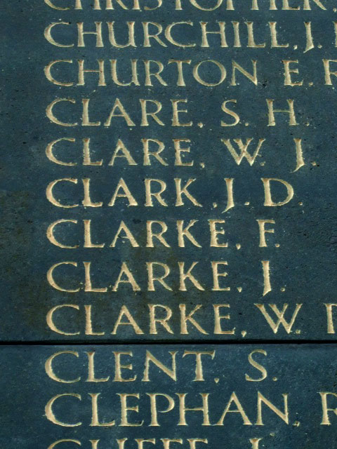 Private Clarke's Name on the Cenotaph, Birkenhead