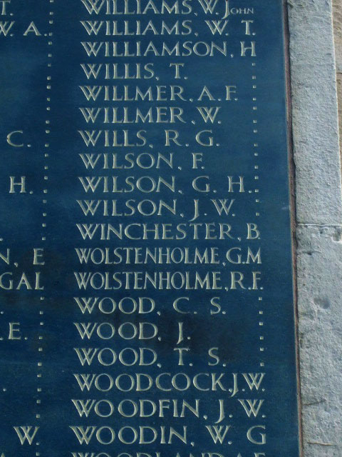 Lieutenant Wolstenholme's Name on the Cenotaph, Birkenhead