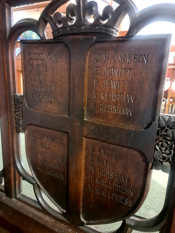 The Shield on the First World War Memorial in St. Paul's Church which commemorates R Mallpress
