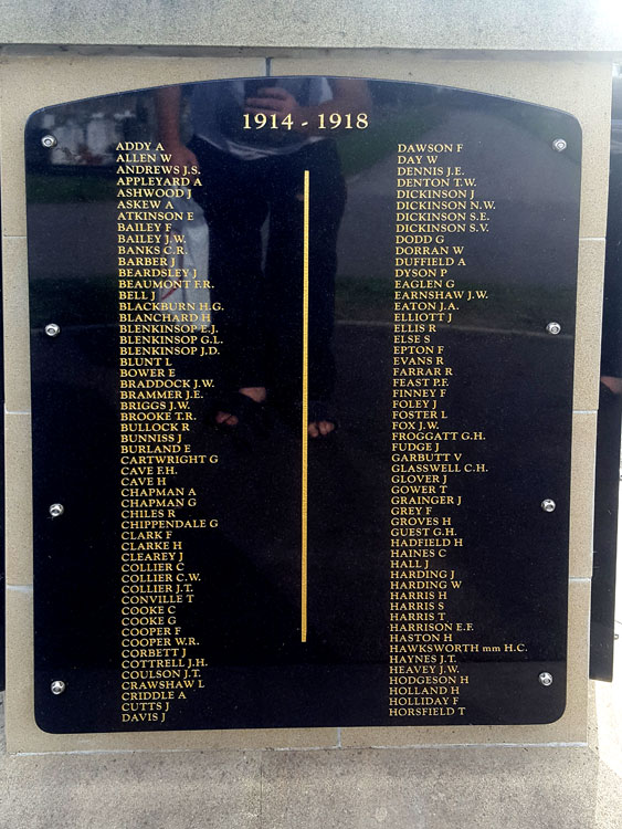 Names "A" - "H" on the War Memorial in Bolton Cemetery (Bolton-upon-Dearne)