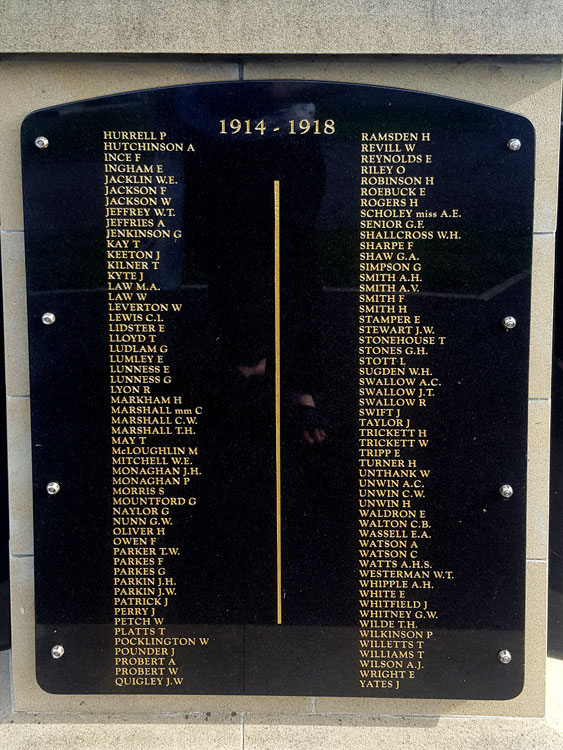 Names "H" - "Y" on the War Memorial in Bolton Cemetery (Bolton-upon-Dearne)