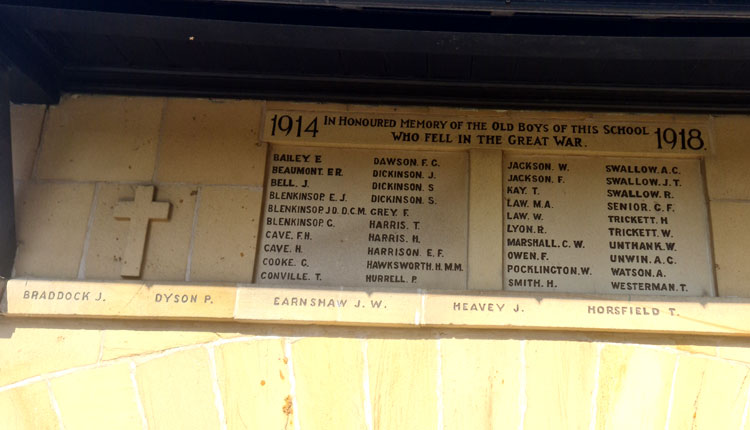 The Commemorations on he War Memorial for Bolton-upon-Dearne Board School