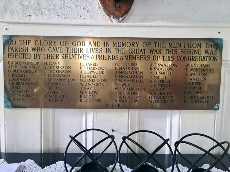 The First World War Memorial in St. Andrew's Church, Bolton-upon-Dearne