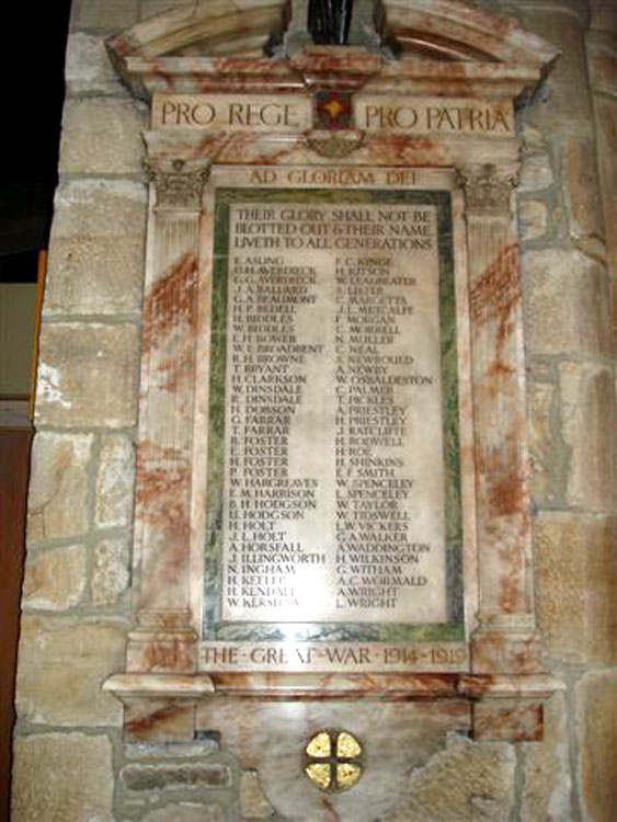 The First World War Memorial in St. Peter's Cathedral Church, Bradford 
